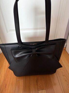 Karl Lagerfeld Black Tote Bag | Bow Detail | Structured Shoulder Bag